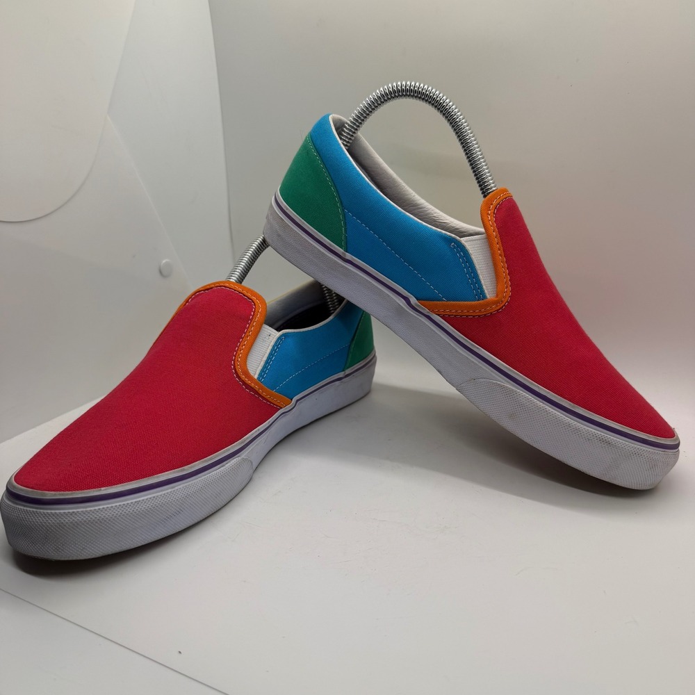 Vans Classic Slip-On Colorblock Multi Color Red Blue Green Juniors 7 Women 8.5